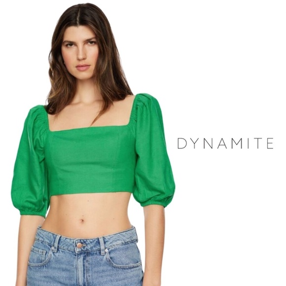 Dynamite Tops - DYNAMITE Nya Bubble Sleeve Top - Amazonia Green - Size Large NWT